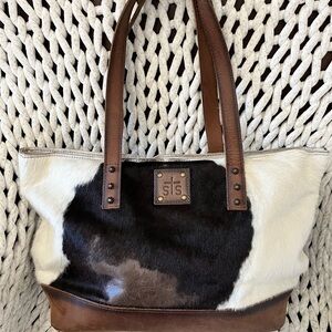 STS Ranchwear Brown & White Cowhide Leather Tote